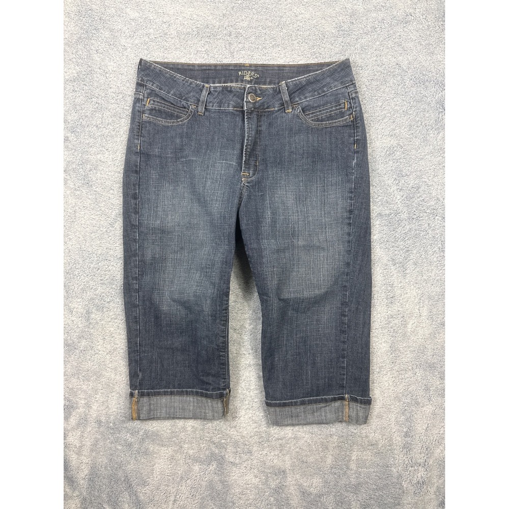Riders by Lee Womens 16M Blue Denim Capri Jeans Cuffed Embroidered 131W148